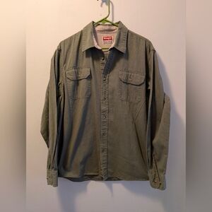 Wrangler Men's Olive Green Long Sleeve Button Down Shirt - Size L
